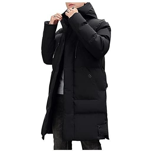 SHINROAD cappotto lungo da uomo piumino invernale giacca con cappuccio cardigan imbottito ispessito caldo plus size cappotto invernale abbigliamento quotidiano nero 2xl