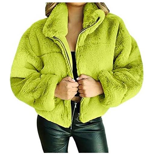 KeYIlowys giacca da donna in peluche con cerniera in pelliccia sintetica autunno e inverno in pelliccia di coniglio