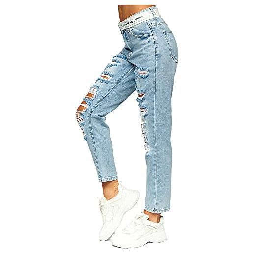 BOLF donna pantaloni di jeans used look destroyed denim style mom fit gamba stretta tempo libero casual style fl2192 celeste l [f6f]