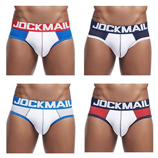 JOCKMAIL - confezione da 4 slip da uomo in pizzo blue+dark blue+white+red m