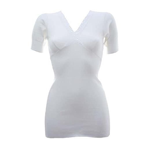 GICIPI maglia in misto lana donna manica corta e forma seno art. 423-7, bianco lana