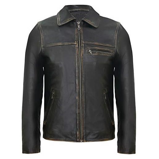 Infinity Leather giacca marrone harrington da uomo con colletto classico in vera pelle di mucca morbida s