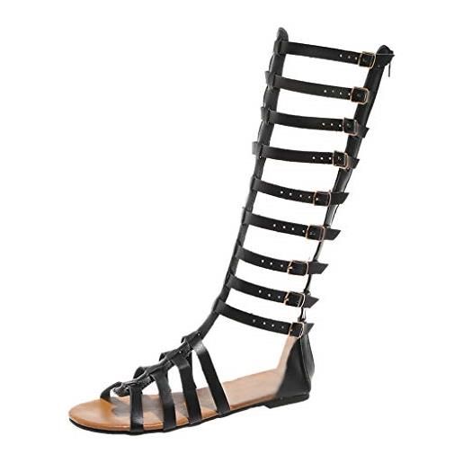 BOTCAM sandali da donna gladiator, sandali estivi con cinghia, al ginocchio, eleganti al ginocchio, ideali per il tempo libero, estivi, nero , 36