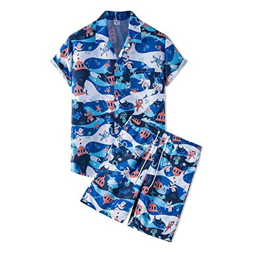 kenly moss uomini moda 3d carino stampato pulsante beachwear hawaiian style shorts casual beach set, uomo#01, l