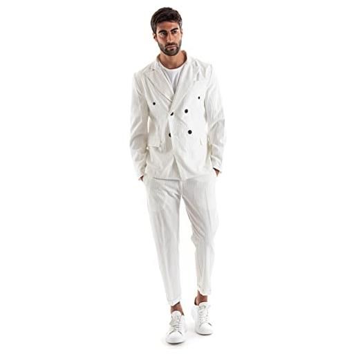 Giosal abito uomo outfit completo giacca pantalone gessato casual rigato (48, bianco)