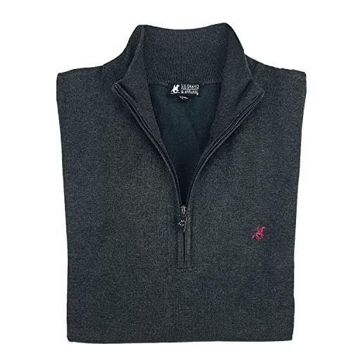U.S. Grand Polo Equipment & Apparel maglione lupetto pullover uomo cerniera mezza zip taglie forti 3xl 4xl 5xl 6xl (3xl - nero)