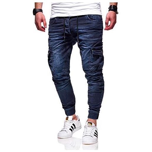 behype. jeans cargo da uomo, per jogging, biker, 80-2370 blu scuro 31w