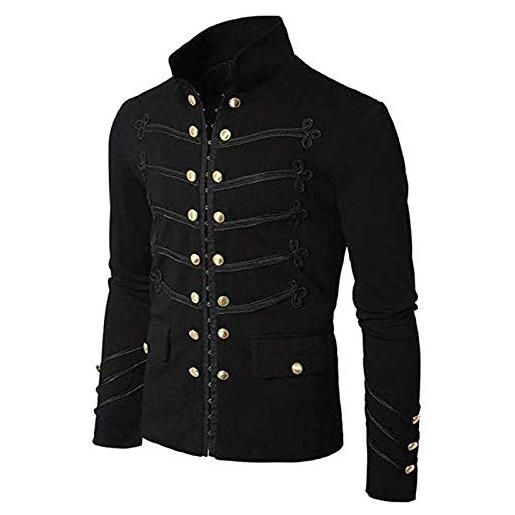 Loeay giacca da uomo vintage gotica casual solido steampunk tunica rock frock maschio classico punk costume metallo capispalla militare cappotti grigio m