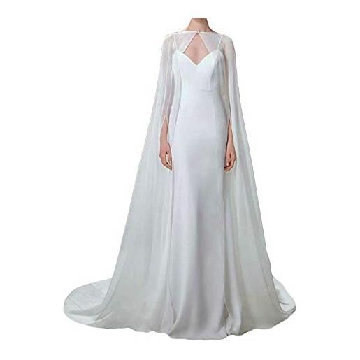 MAYILNSIN bianco chiffon mantello scialle del mantello del mantello per le donne abito da sposa da sera da sera delle damig, bianco, xl