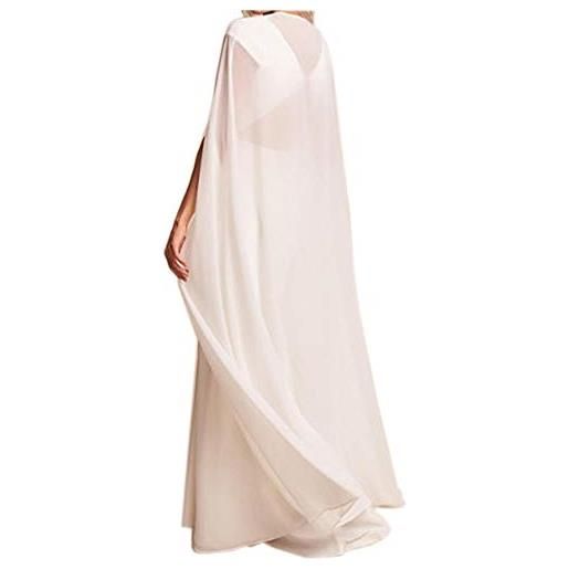 MAYILNSIN bianco chiffon mantello scialle del mantello del mantello per le donne abito da sposa da sera da sera delle damig, avorio, 6x-large