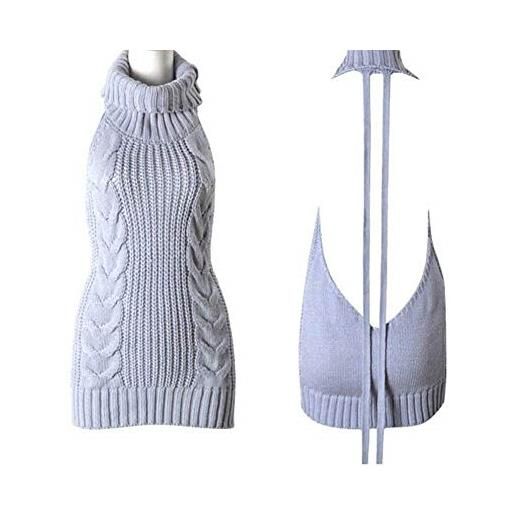 Jysport - pullover in maglia da donna senza maniche, con dorso nudo, collo dolcevita, stile 1 grigio. , s