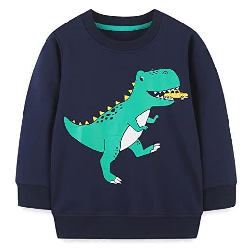 Mrkeung felpe per ragazzi felpe a maniche lunghe t-shirt con dinosauro felpe casual in cotone girocollo per ragazzi-blu 3t