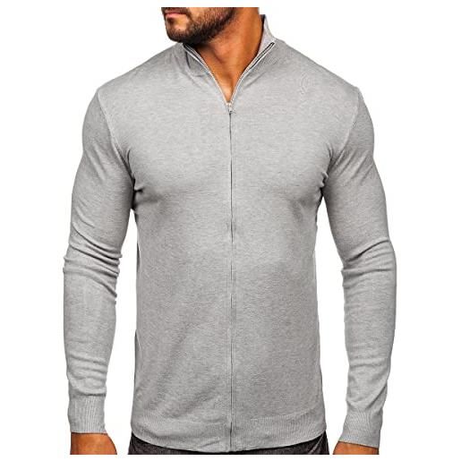 BOLF uomo maglione maglia pullover cardigan a zip cerniera scollo rotondo leggero maglia longsleeve classic outdoor casual style mm6004 grigio xl [5e5]