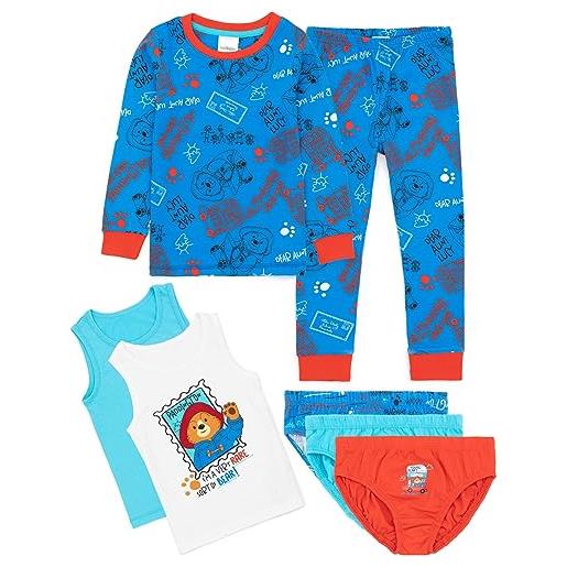 Paddington Bear 7 pezzi pigiama set bambini | t-shirt blu leggings pjs 2 gilet 3 pantaloni intimo | paddington bar aunt lucy tour bus post stamp graphics
