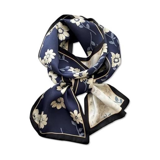 LumiSyne sciarpa di seta stretta donna fiore foglia stampato motivo di pittura colorata raso sottile lunga fazzoletto da collo leggera sciarpa fascia per capelli copricapo foulard nastro