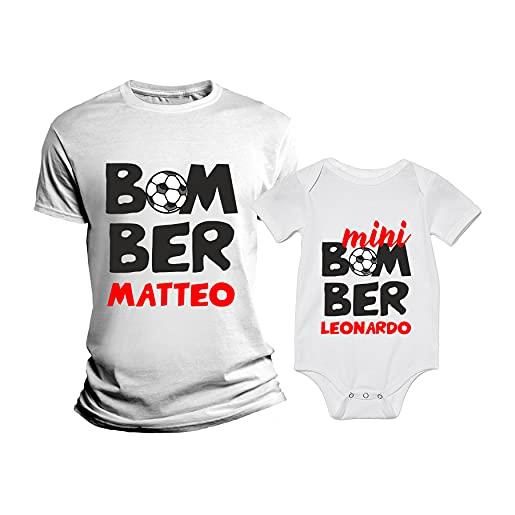 Overthetee coppia tshirt e body padre e figlio [personalizza nomi] - bomber - mini bomber - coppia tshirt uomo e bimbo - idea regalo famiglia - idea regalo papà