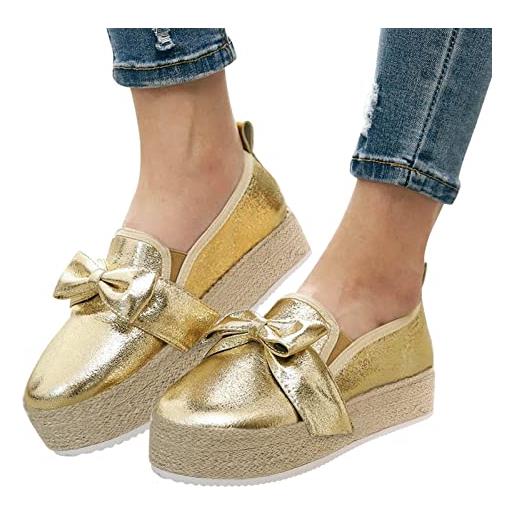 FGUUTYM loafers - scarpe da donna per il tempo libero, 42, con plateau e plateau, gold, 42