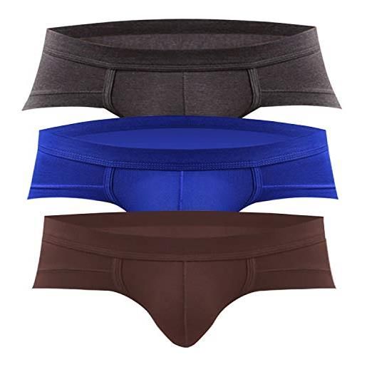 DDSCOLOUR slip uomo triangolo underwear modal stretch morbida breve grigio scuro-blu navy-marrone l 3 pezzi