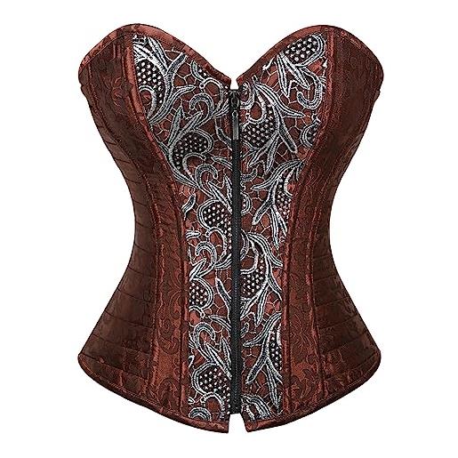 WLFFW bustino corsetto steampunk donna corpetto cerniera (eu(42-44) 3xl, marrone)