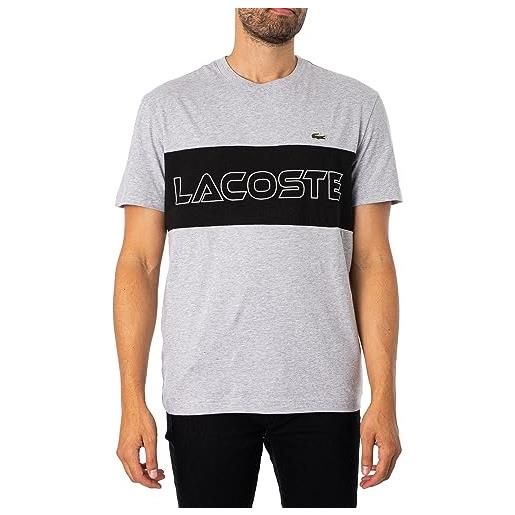 Lacoste th1712 t-shirt manica lunga sport, argento china/nero, m uomo