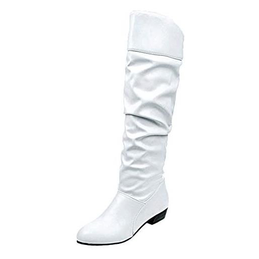 IQYU stivali alla moda da donna a gambo lungo sopra il ginocchio, eleganti stivaletti invernali con tacco alto da donna, stivali termici, bianco, 38 eu