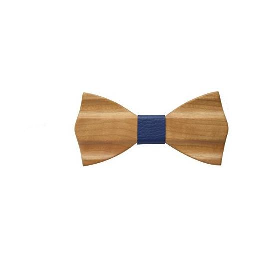 InLegnoWoodDesign papillon in legno di ciliegio con nodo in pelle blu accessori moda cerimonia mod. Furrowed