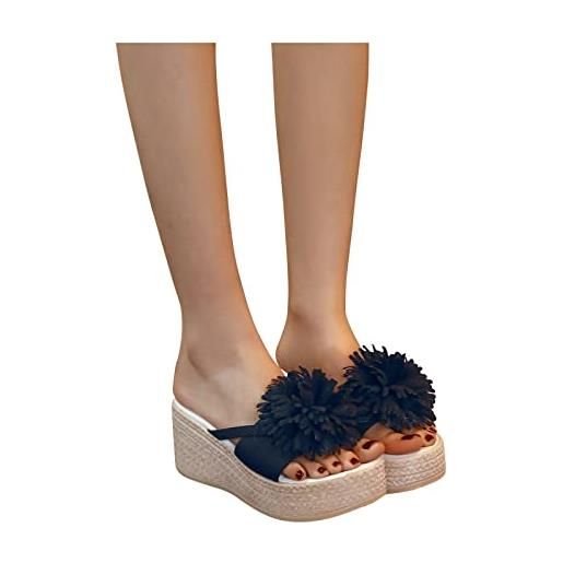 BOTCAM pantofole a forma di fiore, con zeppa, sandali da spiaggia, sandali con fibbia, sandali da donna, antiscivolo, estive, da spiaggia, con zeppa, nero , 37 eu