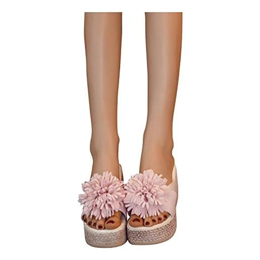 BOTCAM pantofole a forma di fiore, con zeppa, sandali da spiaggia, sandali con fibbia, sandali da donna, antiscivolo, estive, da spiaggia, con zeppa, colore: rosa. , 37 eu