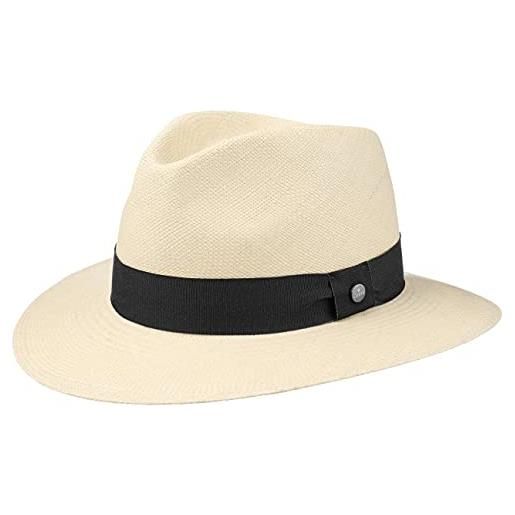 LIERYS cappello panama sophisticated uomo/donna - realizzato a mano in ecuador - cappello di paglia panama - cappello estivo con nastro decorativo in gros-grain natura-nero s (55-56 cm)
