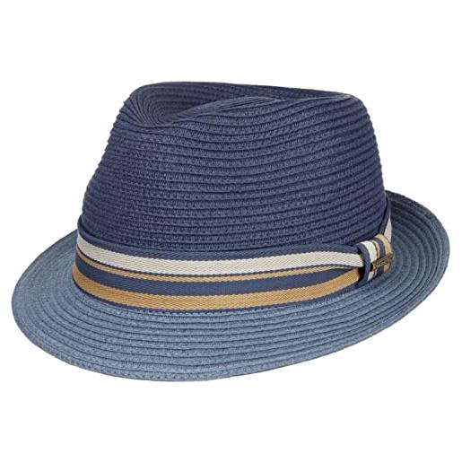 Stetson cappello di paglia licano toyo trilby donna/uomo - cappelli da spiaggia sole con nastro in grosgrain primavera/estate - xl (60-61 cm) blu