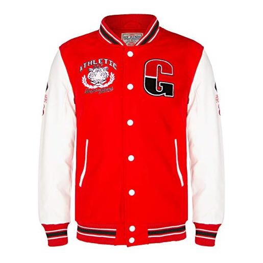 Infinity Leather giacca bomber da uomo in lana cotone rosso da baseball in pelle pu bianca con maniche varsity letterman m