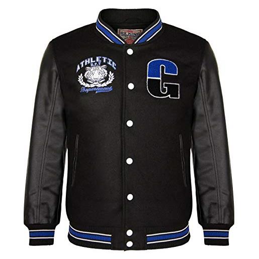 Infinity Leather giacca bomber da uomo in lana cotone blu da baseball in pelle pu bianca con maniche varsity letterman m