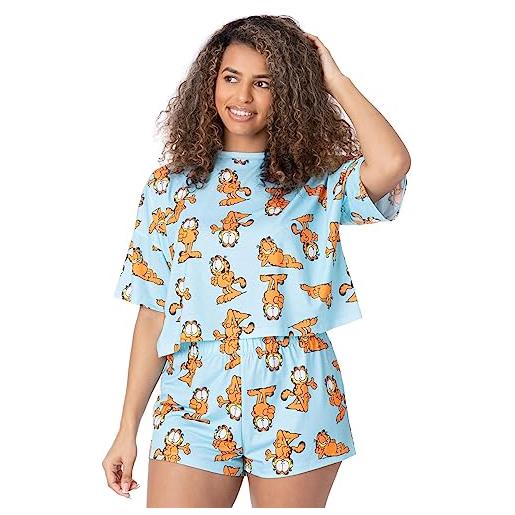 Garfield pigiama donna | adulti donna t-shirt corta con pantaloncini pjs | blu pastello cartoon cat all over print movie merchandise