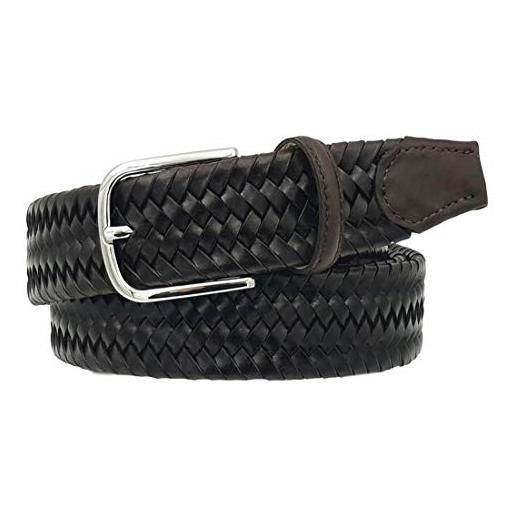 ESPERANTO cintura intrecciata xxl 3,5 cm elasticizzata in vero cuoio con fibbia nichel free (taglie extralunghe) (nero, taglia 60 - girovita 125 cm)