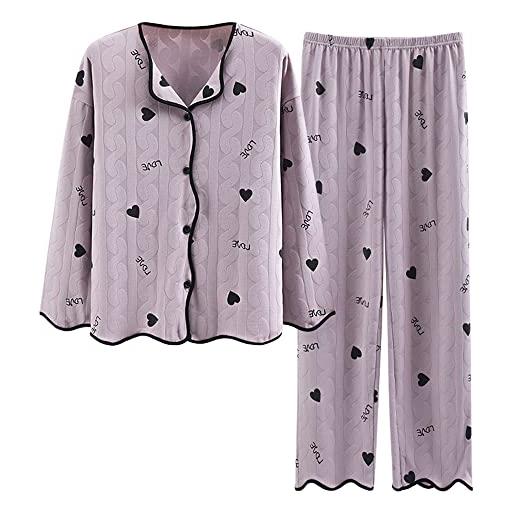 Chickwin pigiama donna invernale in cotone caldo morbido elegante pigiami a pois due pezzi da donna scollo a v, set pigiama a maniche lunghe con bottoni e pantaloni lunghi