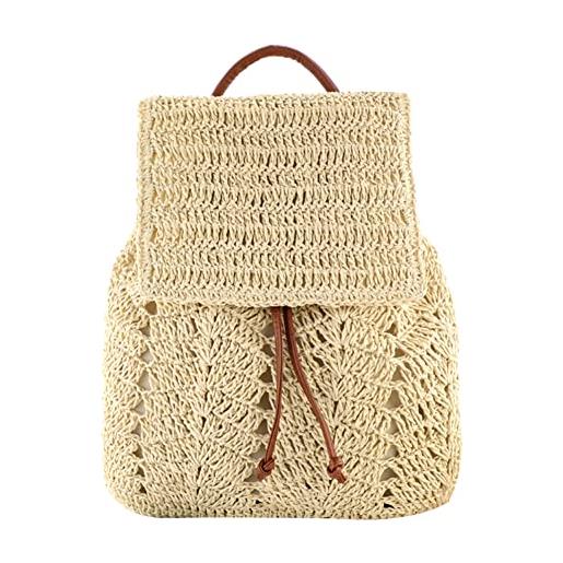 Demiawaking zaino in paglia da donna borsa estiva da donna intrecciata a mano borsa in paglia da spiaggia con manico superiore (beige)