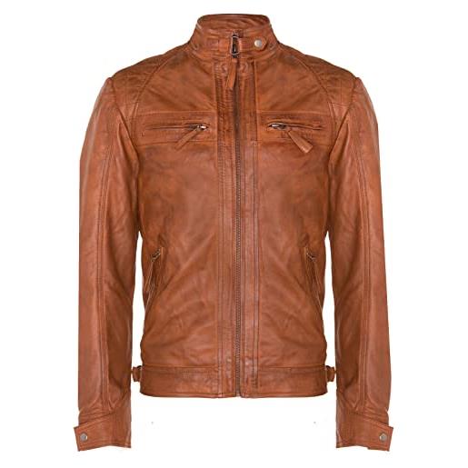 Infinity Leather giacca classica da uomo in pelle marrone chiaro trapuntata vintage retrò da motociclista l