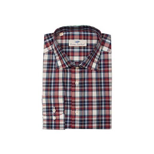 Remo Sartori - camicia uomo slim scozzese in cotone, aderente, maniche lunghe, made in italy (rosso, l)