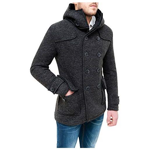 Evoga cappotto uomo sartoriale slim fit trench giacca soprabito casual (xl, a1 nero)