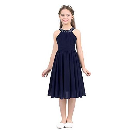 TiaoBug vestito da ragazza principessa bambina abiti da battesimo elegante matrimonio senza maniche damigella d'onore festa di compleanno bambine nozze bianco cerimonia blu scuro 10 anni