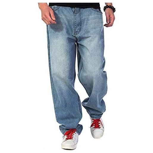HAORUN - pantaloni larghi da uomo, stile hip-hop, in jeans casual blu 48 it/vita: 98 cm