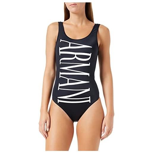 Emporio Armani swimwear rem. Cups swimsuit sustainable bold logo lycra, tuta da nuoto one piece donna, nero (black), m