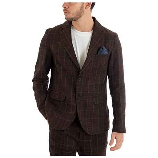 Giosal giacca uomo misto lino quadri monopetto colletto pochette (52, marrone)