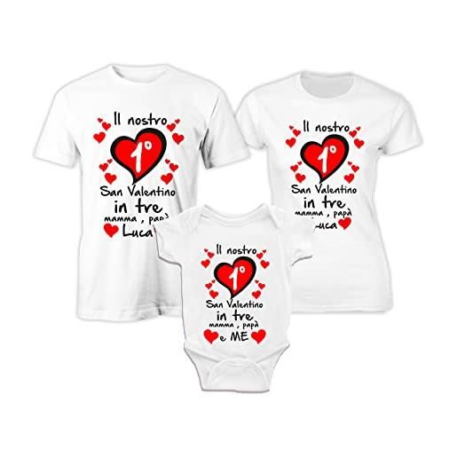 Puzzletee tris famiglia - nome personalizzabile - primo san valentin in tre - mamma papà - vi voglio un mondo di bene - body bimbo - t-shirt - idea regalo