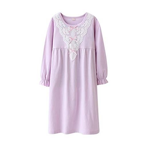 Petalum - camicia da bambina, pigiama da notte, in cotone, a maniche lunghe, per bambine malva 6-7 anni