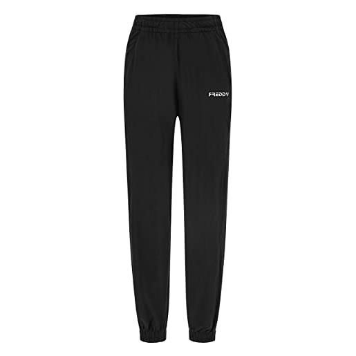 FREDDY - pantaloni sportivi in jersey vita e fondo con elastico, donna, nero, small