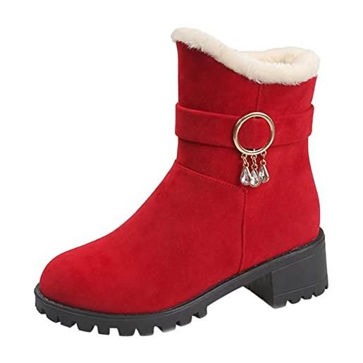 IQYU stivali termici da donna, con racchette da neve, invernali, leggeri, impermeabili, antiscivolo, per il tempo libero, colore: rosso, 39 eu