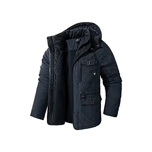 Mr.Stream giant giacca da uomo in cotone colletto militare multi tasche invernale lunga cappotti cappotto parka caldo giubbotto xl blue