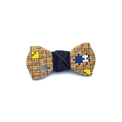 GIGETTO 1910 gigetto papillon legno di rovere da bambino puzzle nodo cotone blu notte made in italy