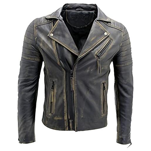 Infinity Leather giacca da uomo in 100% pelle bordeaux con doppia zip incrociata stile motociclista brando slim fit m